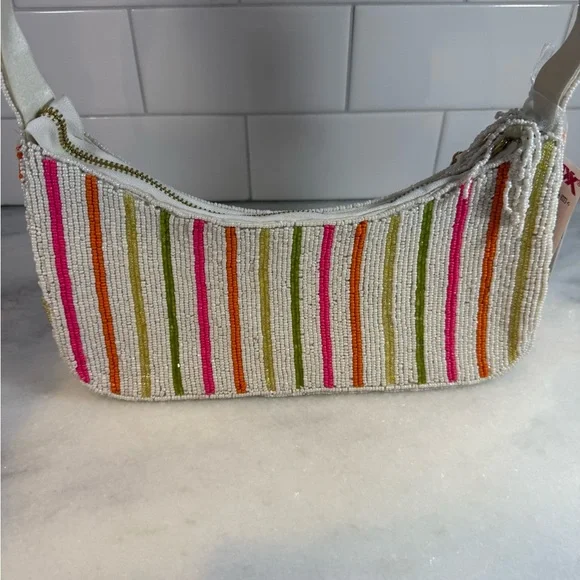 Viral Handcrafted in India Colorful Striped Beaded Shoulder Bag Jellyfish Charm - Picture 6 of 8